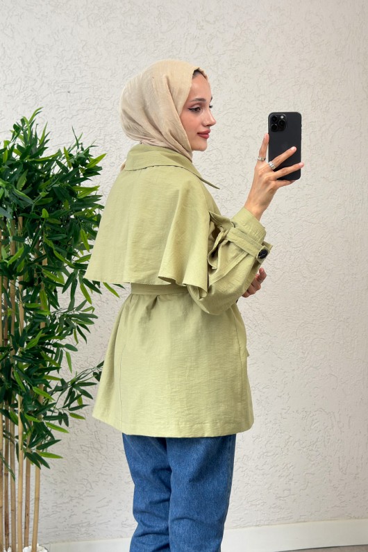 Panço Detaylı Trençkot 0009 - AÇIK HAKİ