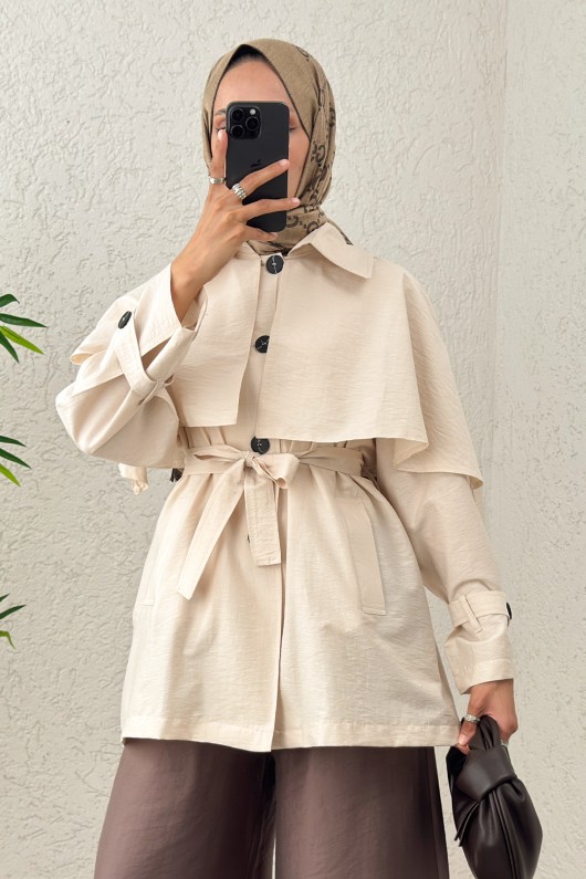 Panço Detaylı Trençkot 0009 - BEJ Panço Detaylı Trençkot 0009 - BEJ