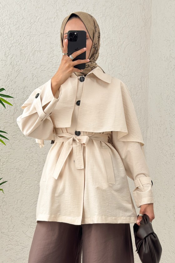 Panço Detaylı Trençkot 0009 - BEJ