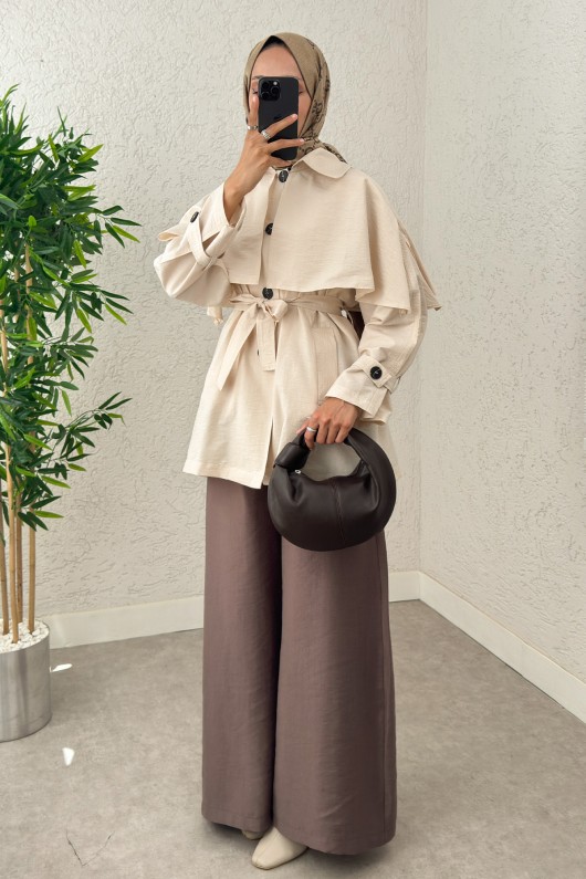 Panço Detaylı Trençkot 0009 - BEJ Panço Detaylı Trençkot 0009 - BEJ