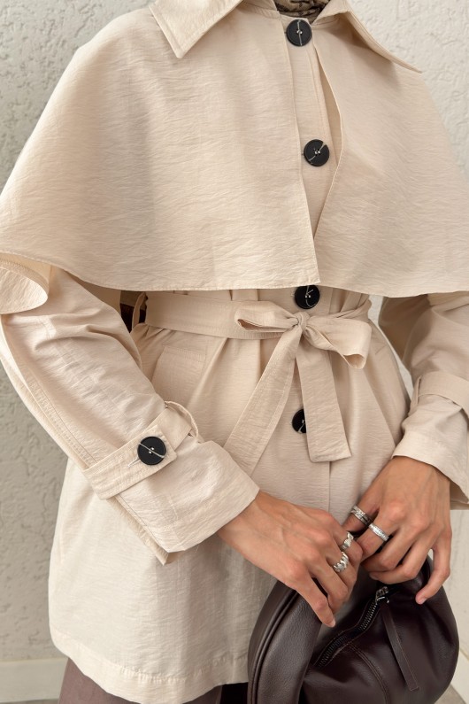 Panço Detaylı Trençkot 0009 - BEJ Panço Detaylı Trençkot 0009 - BEJ