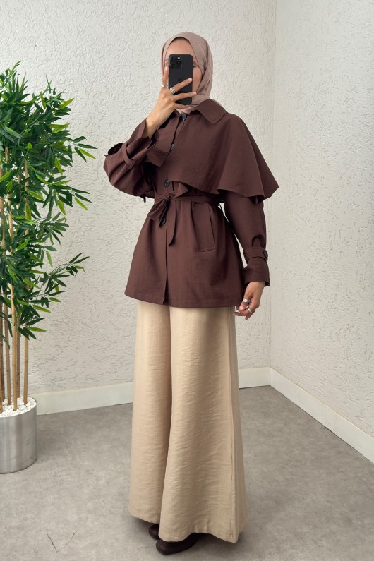 Panço Detaylı Trençkot 0009 - KAHVERENGİ