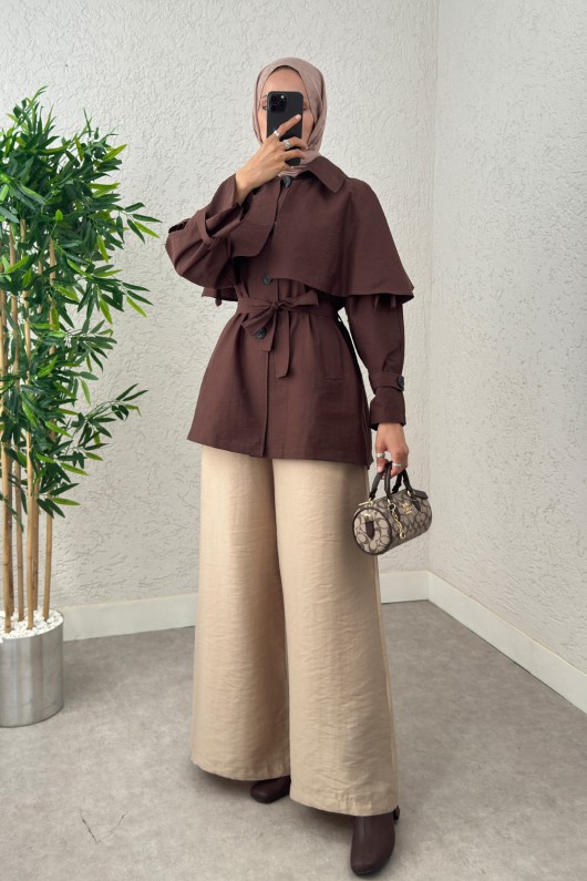 Panço Detaylı Trençkot 0009 - KAHVERENGİ