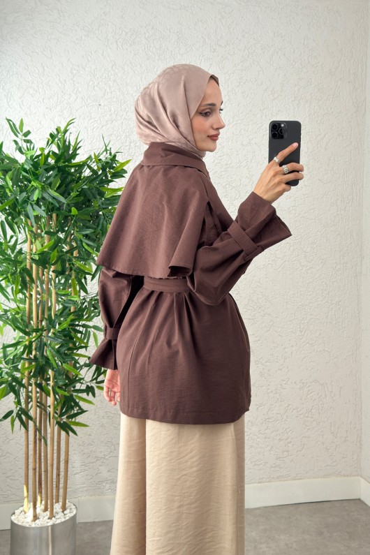 Panço Detaylı Trençkot 0009 - KAHVERENGİ