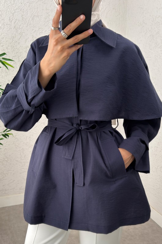 Panço Detaylı Trençkot 0009 - LACİVERT Panço Detaylı Trençkot 0009 - LACİVERT