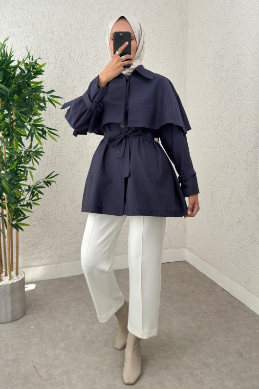 Panço Detaylı Trençkot 0009 - LACİVERT Panço Detaylı Trençkot 0009 - LACİVERT