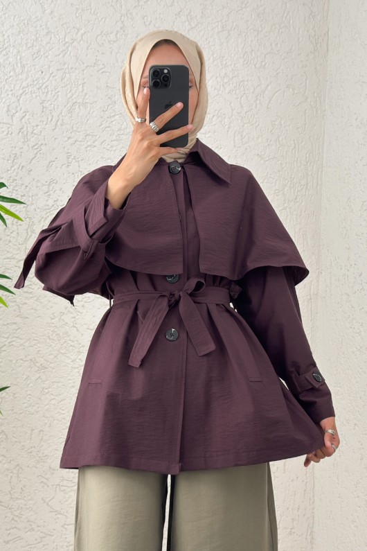 Panço Detaylı Trençkot 0009 - MÜRDÜM Panço Detaylı Trençkot 0009 - MÜRDÜM