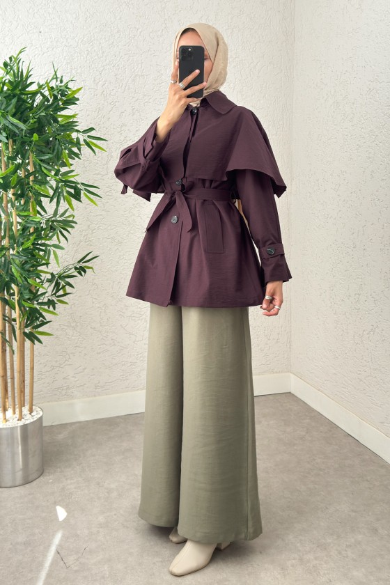 Panço Detaylı Trençkot 0009 - MÜRDÜM Panço Detaylı Trençkot 0009 - MÜRDÜM