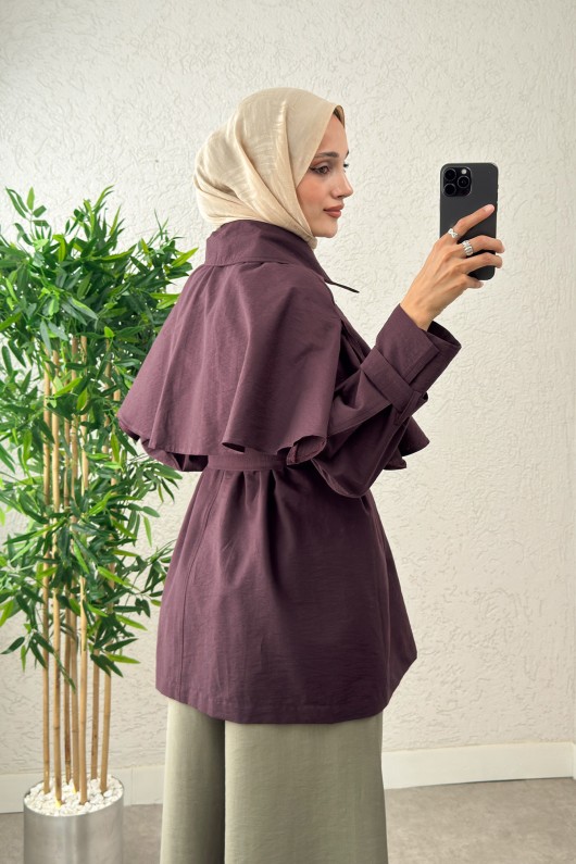 Panço Detaylı Trençkot 0009 - MÜRDÜM Panço Detaylı Trençkot 0009 - MÜRDÜM