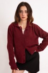 Düğmeli Yakalı Triko Hırka 00104 - BORDO