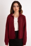 Düğmeli Yakalı Triko Hırka 00104 - BORDO
