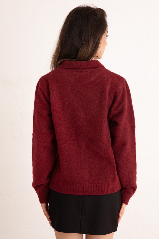 Düğmeli Yakalı Triko Hırka 00104 - BORDO
