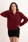 Düğmeli Yakalı Triko Hırka 00104 - BORDO