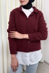 Düğmeli Yakalı Triko Hırka 00104 - BORDO Düğmeli Yakalı Triko Hırka 00104 - BORDO