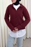 Düğmeli Yakalı Triko Hırka 00104 - BORDO Düğmeli Yakalı Triko Hırka 00104 - BORDO