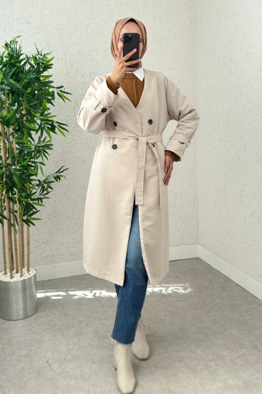 V Yaka Trençkot 0011 - BEJ