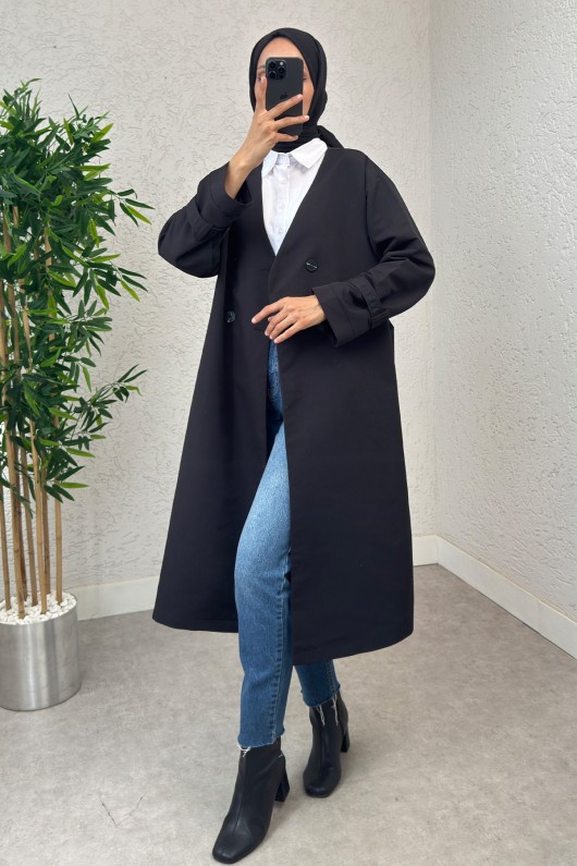 V Yaka Trençkot 0011 - SİYAH V Yaka Trençkot 0011 - SİYAH