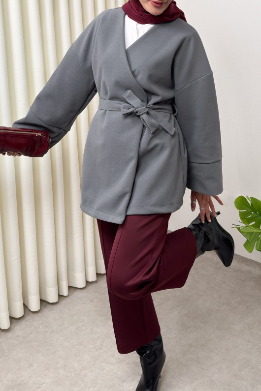 V Yaka Kaşe Kaban 0013 - GRİ V Yaka Kaşe Kaban 0013 - GRİ