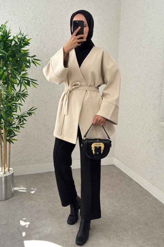 V Yaka Kaşe Kaban 0013 - EKRU