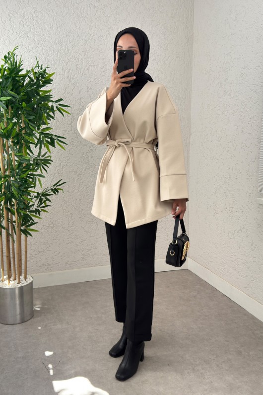 V Yaka Kaşe Kaban 0013 - EKRU