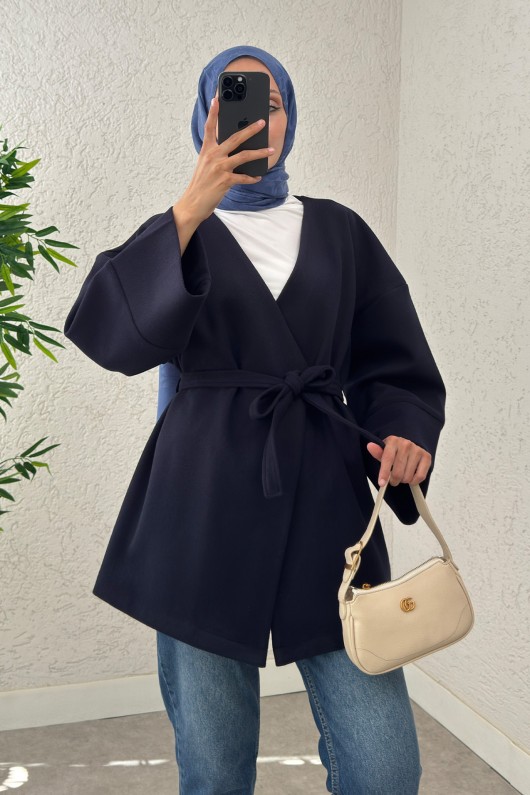 V Yaka Kaşe Kaban 0013 - LACİVERT V Yaka Kaşe Kaban 0013 - LACİVERT