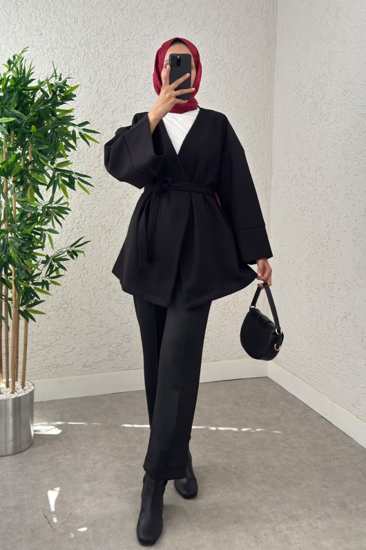 V Yaka Kaşe Kaban 0013 - SİYAH V Yaka Kaşe Kaban 0013 - SİYAH