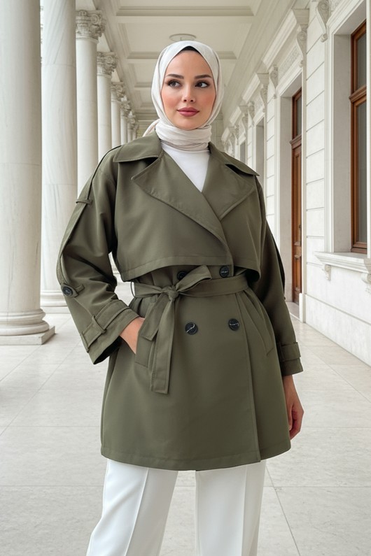 Kol Apoletli Trençkot 0014 - HAKİ Kol Apoletli Trençkot 0014 - HAKİ