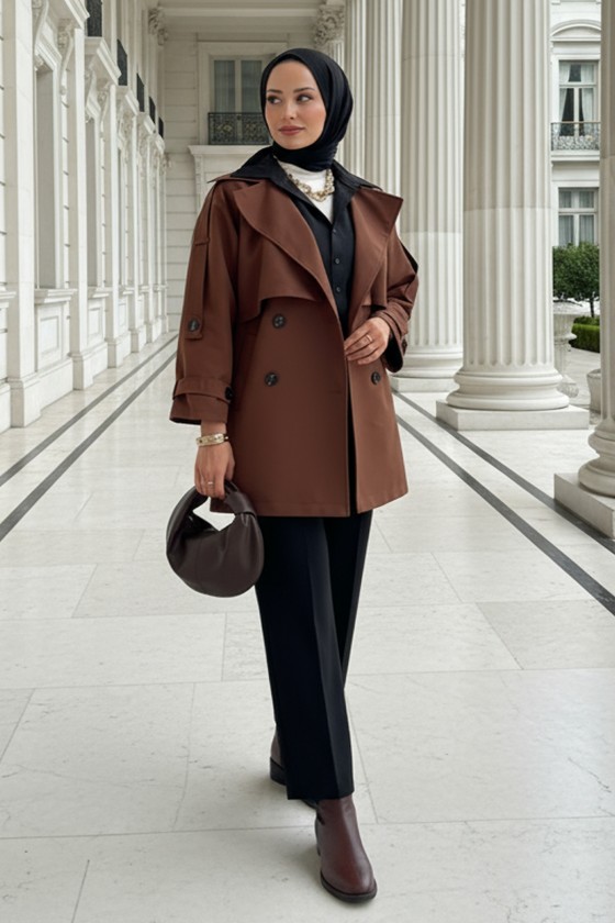 Kol Apoletli Trençkot 0014 - KAHVERENGİ