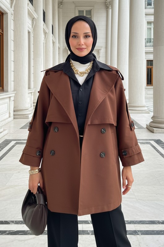 Kol Apoletli Trençkot 0014 - KAHVERENGİ