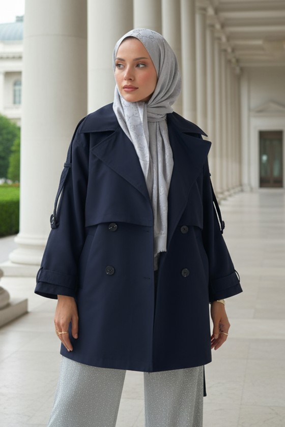 Kol Apoletli Trençkot 0014 - LACİVERT