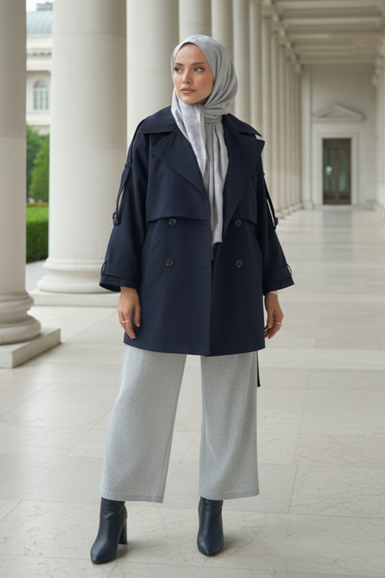 Kol Apoletli Trençkot 0014 - LACİVERT