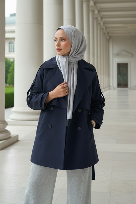 Kol Apoletli Trençkot 0014 - LACİVERT