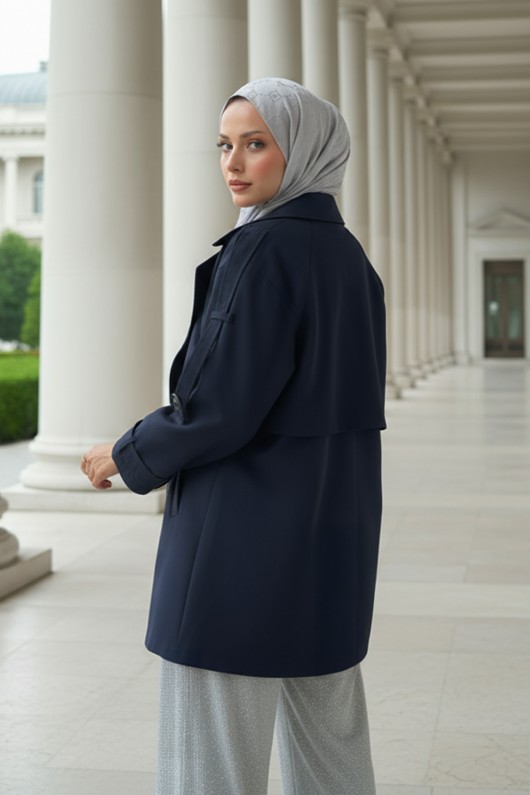 Kol Apoletli Trençkot 0014 - LACİVERT