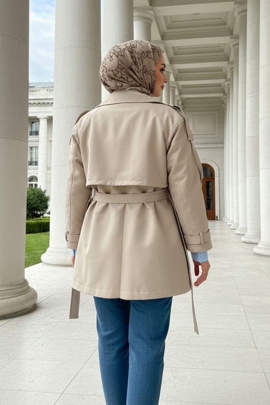 Kol Apoletli Trençkot 0014 - TAŞ RENGİ