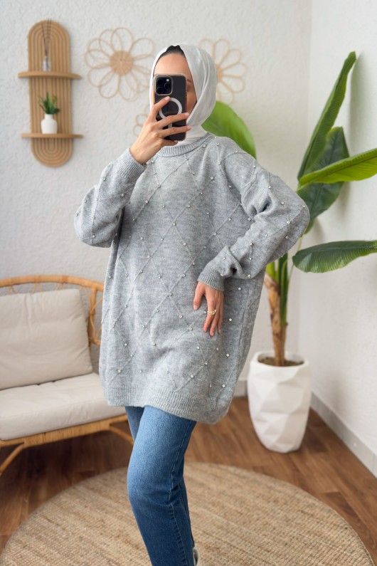 Taşlı Triko Kazak 0015 - GRİ