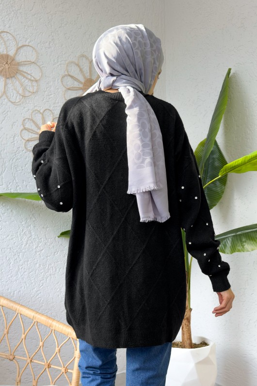 Taşlı Triko Kazak 0015 - SİYAH Taşlı Triko Kazak 0015 - SİYAH