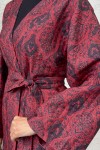 Kilim Desen Kuşaklı Kimono 0016 - BORDO