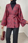 Kilim Desen Kuşaklı Kimono 0016 - BORDO