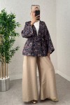 Kilim Desen Kuşaklı Kimono 0016 - LACİVERT