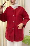 Kaşe Cepli Bisiklet Yaka Ceket 0017 - KIRMIZI