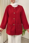 Kaşe Cepli Bisiklet Yaka Ceket 0017 - KIRMIZI