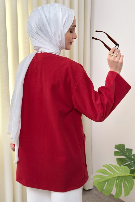 Kaşe Cepli Bisiklet Yaka Ceket 0017 - KIRMIZI