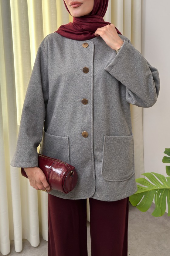 Kaşe Cepli Bisiklet Yaka Ceket 0017 - GRİ