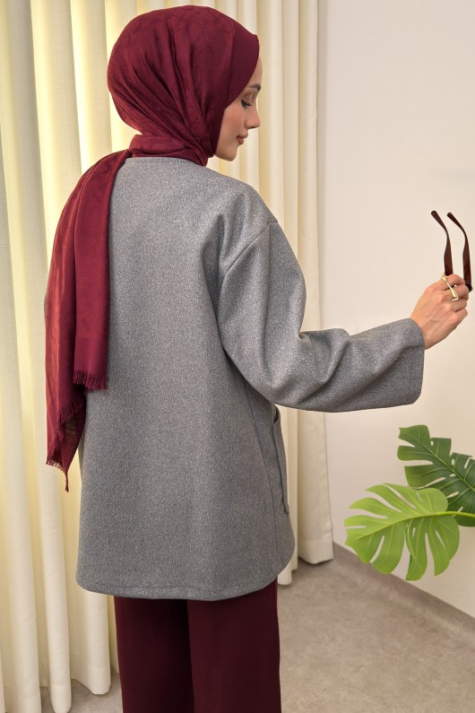 Kaşe Cepli Bisiklet Yaka Ceket 0017 - GRİ Kaşe Cepli Bisiklet Yaka Ceket 0017 - GRİ