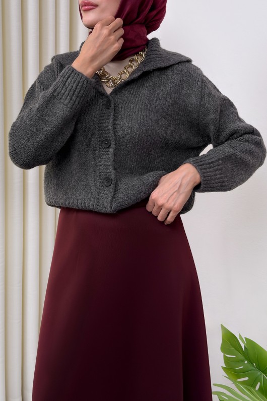 Yaka Detaylı Triko Hırka 0179 - ANTRASİT