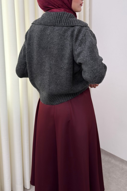 Yaka Detaylı Triko Hırka 0179 - ANTRASİT