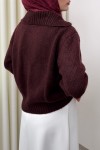 Yaka Detaylı Triko Hırka 0179 - BORDO