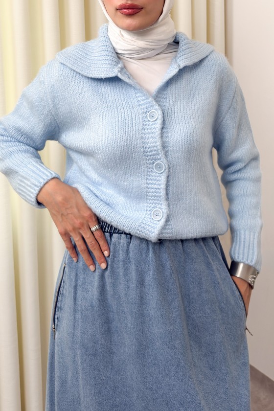 Yaka Detaylı Triko Hırka 0179 - MAVİ