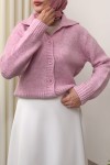 Yaka Detaylı Triko Hırka 0179 - PEMBE