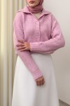 Yaka Detaylı Triko Hırka 0179 - PEMBE